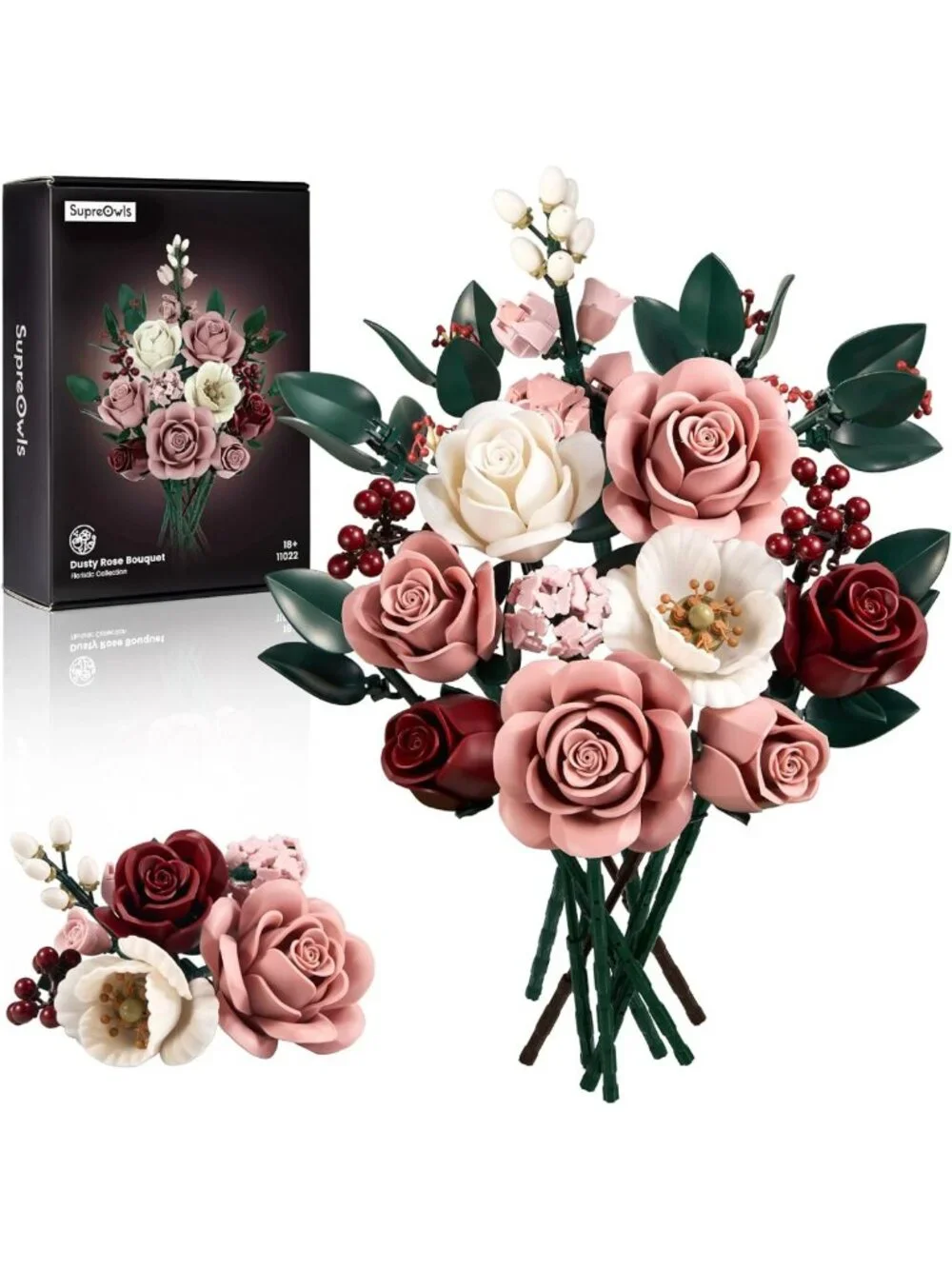 Pink Roses Flower Bouquet Building Set - Artificial Floral Decor for Home